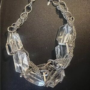 Statement Necklace silver tone large clear lucite stones